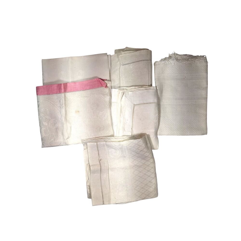 6 Cutter Craft Lot Vintage Linens Tea Towels Damask Jacquard Vintage 30s-60 READ